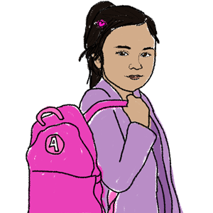 Illustration of little girl with backpack