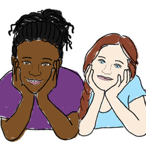 Illustration of two young girls smiling
