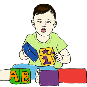 Illustration of little boy with blocks